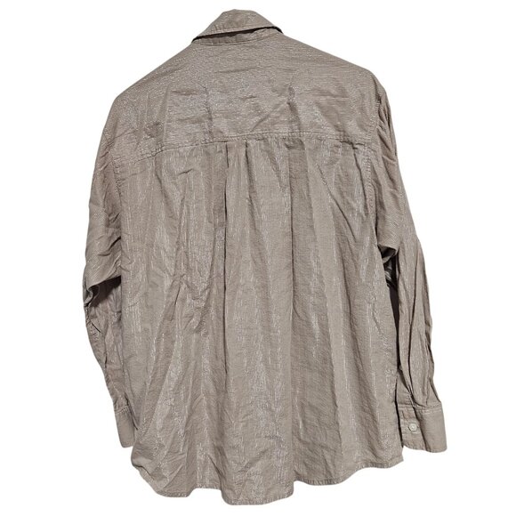 Gap Big Shirt Button Front Womens Size Medium Beige Metallic Stripe Long Sleeve - Picture 2 of 7